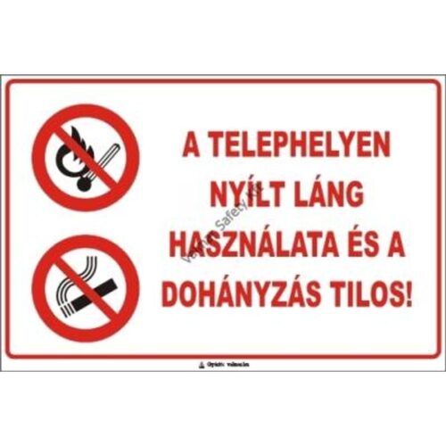A telephelyen nyílt láng használata tilos pvc 300x200mm