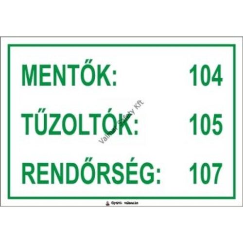 Fontosabb telefonszámok pvc 175x250mm