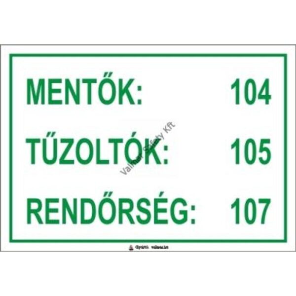 Fontosabb telefonszámok pvc 175x250mm