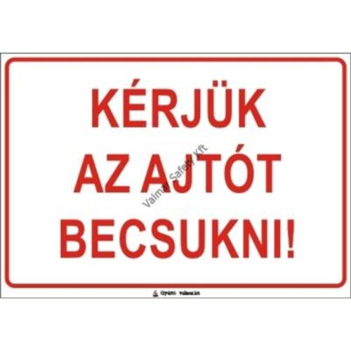 Kérjük az ajtót becsukni pvc 400x250mm