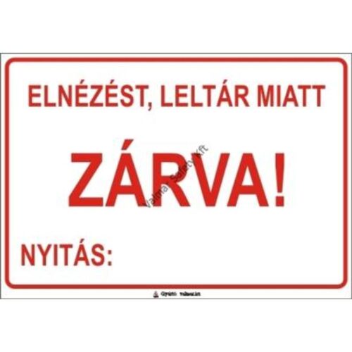 Leltár miatt zárva pvc 400x250mm