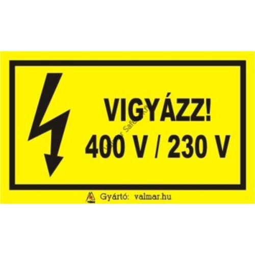 Vigyázz400 V/ 230 V pvc 175x250mm