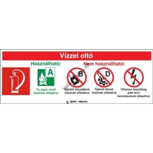 Vízzel oltó magyarázó tábla pvc 240x85mm